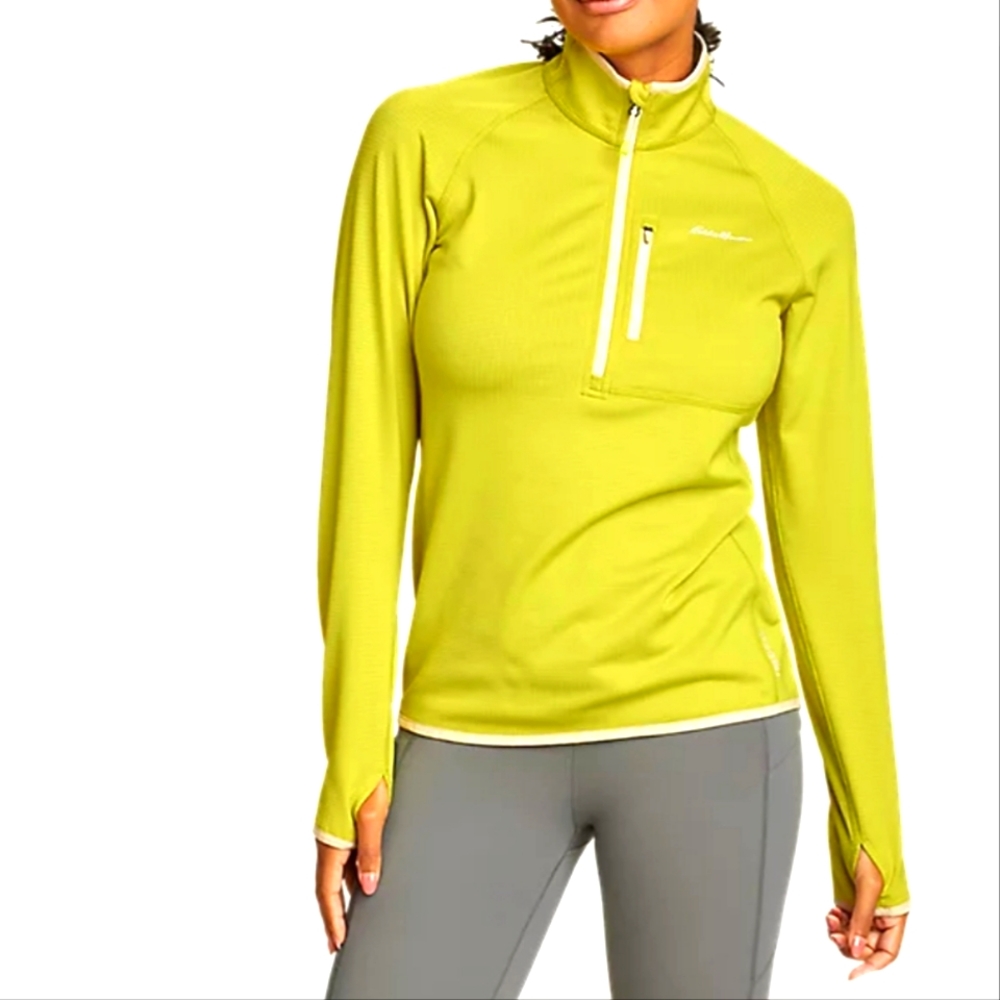 Eddie Bauer Quarter Zip Fleece Jacket Petite Medium- Blue Smoke or Chartreuse